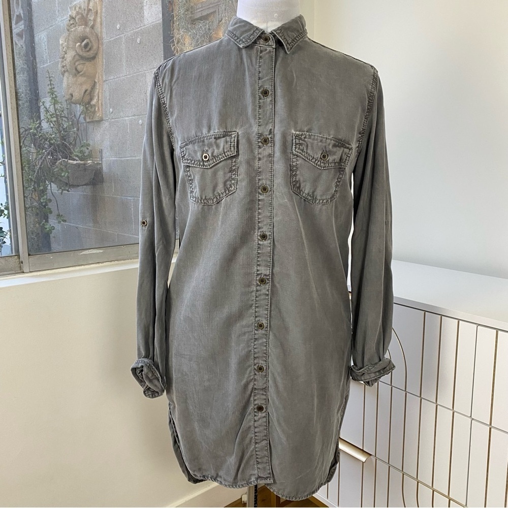 Sneak Peek Utility Split Hem Long Sleeve Shirt Dress, Slate Grey, Size S